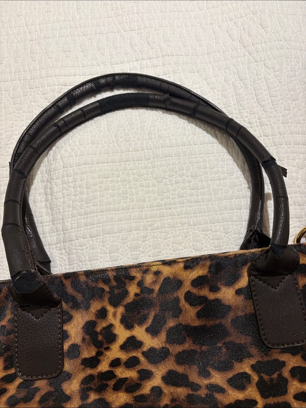 Leopard Print Tote Bag with Dark Brown Handles - Picture 2 of 4